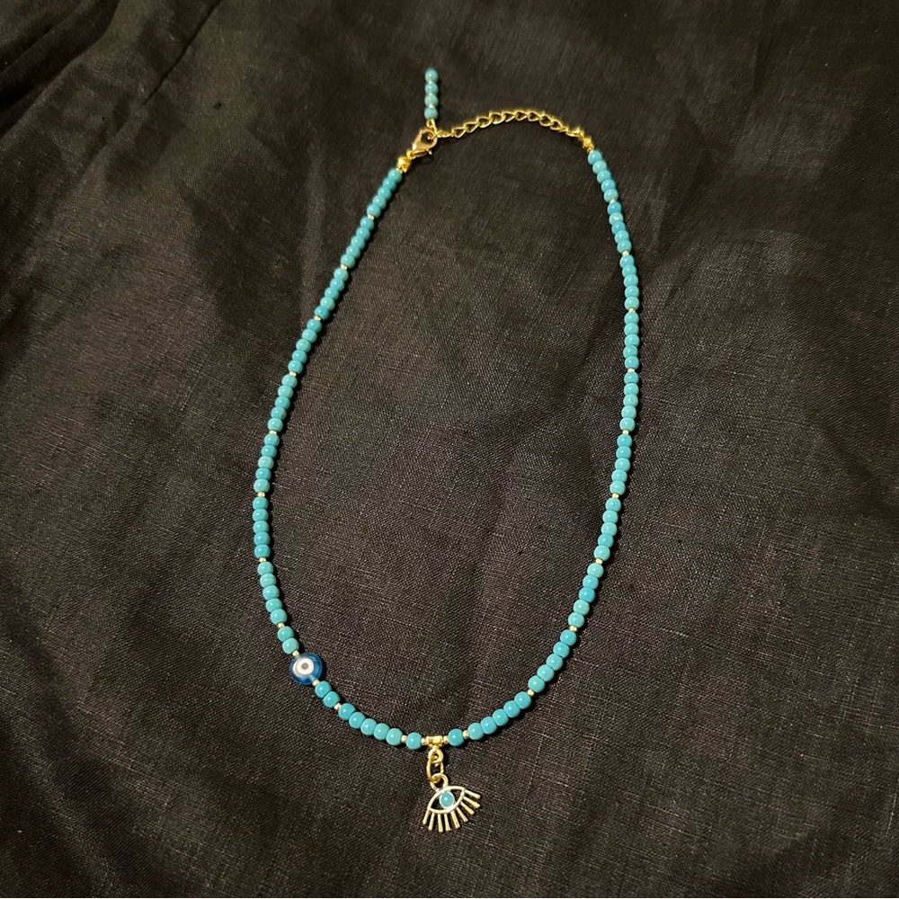 Handmade Evil Eye Blue Bead Necklace